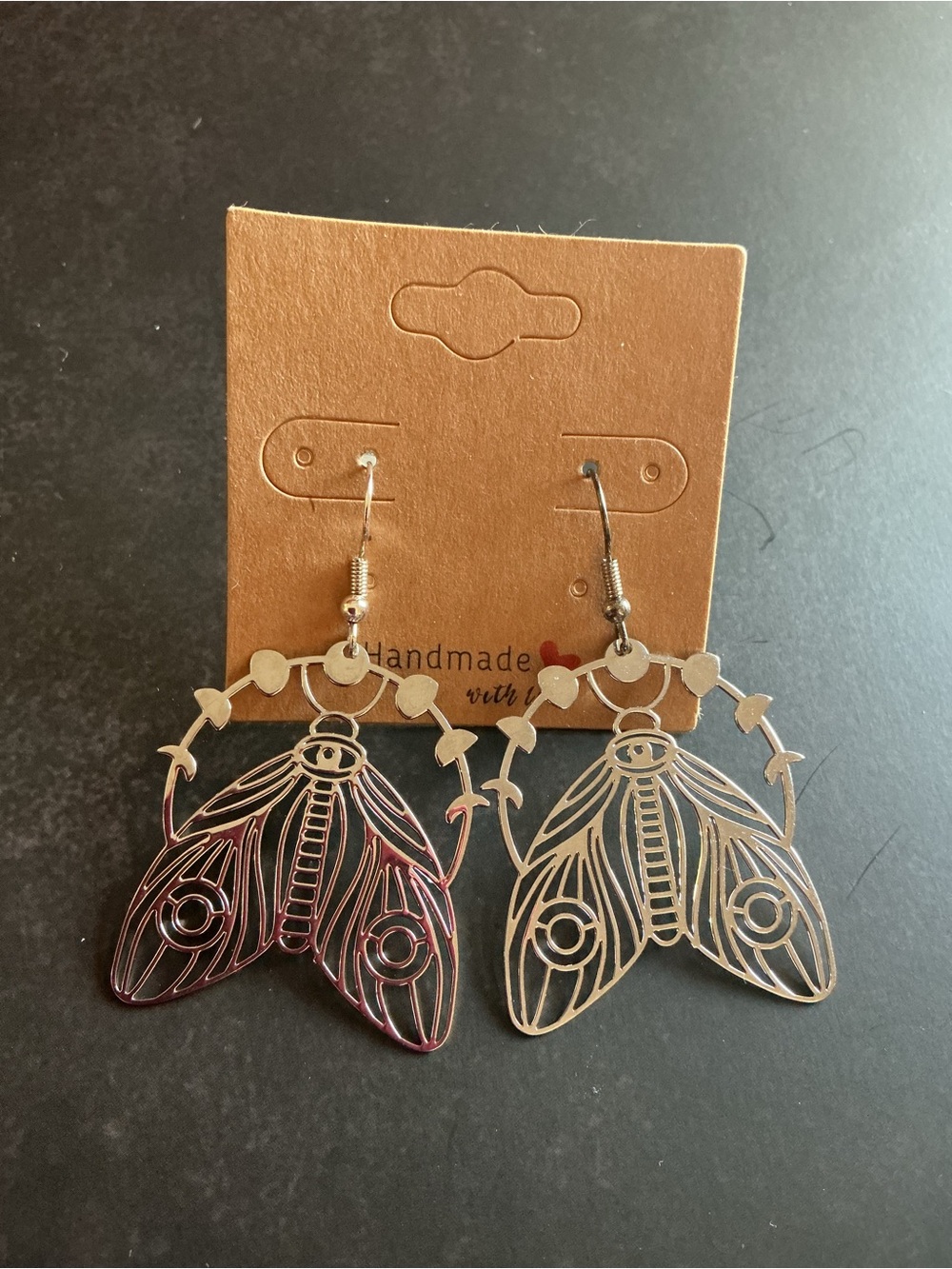 Silver Tone Lunar Moth Earrings